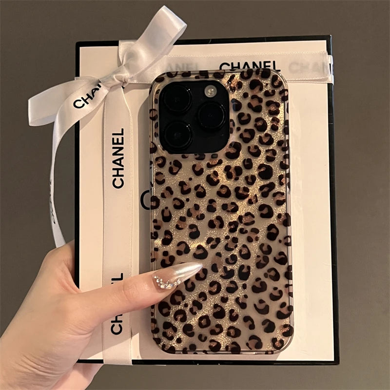 Luxury Feather Brown Leopard Pattern Phone Case