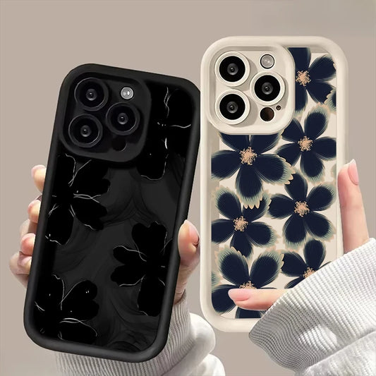 Black Rose Floral Painted Silicone Phone Case