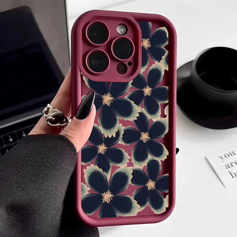 Black Rose Floral Painted Silicone Phone Case