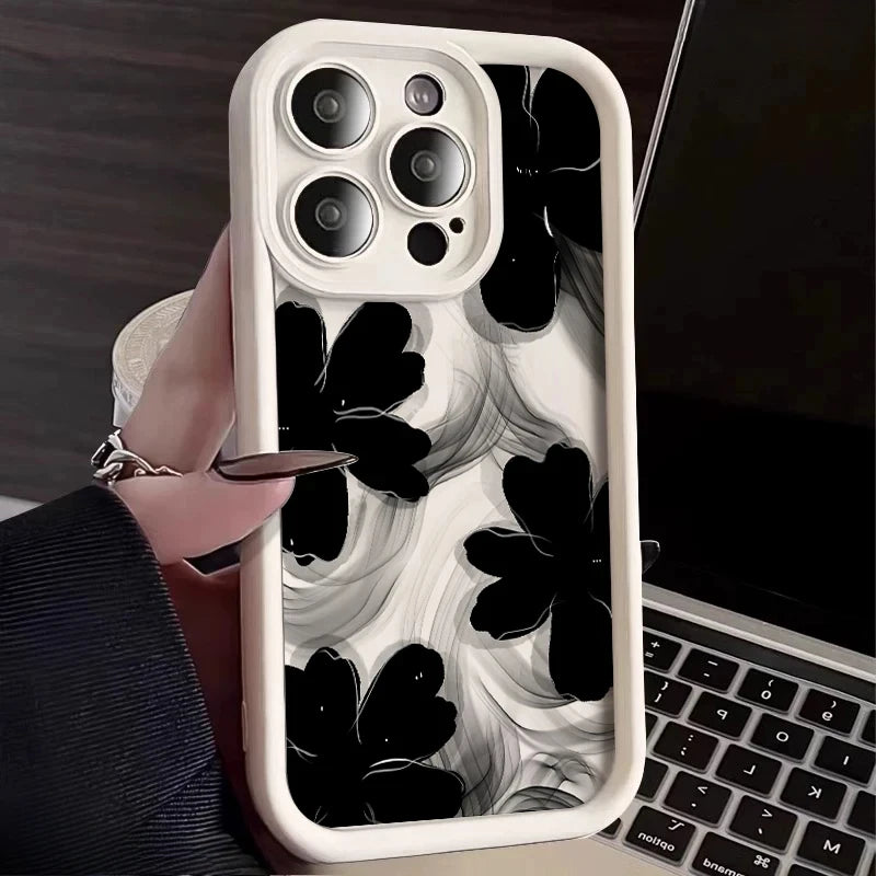 Black Rose Floral Painted Silicone Phone Case