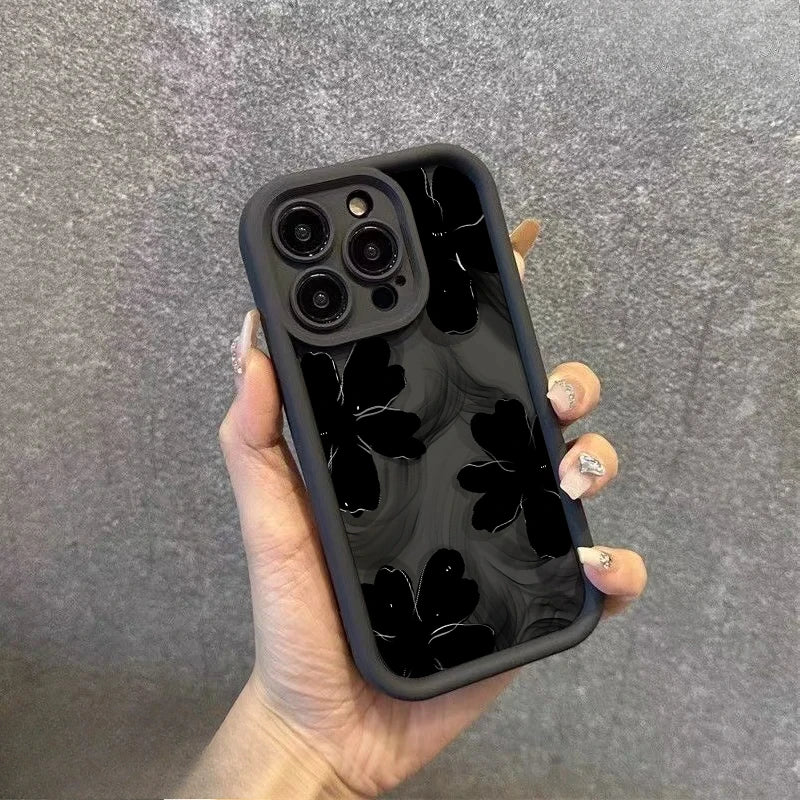 Black Rose Floral Painted Silicone Phone Case
