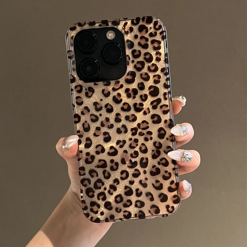 Luxury Feather Brown Leopard Pattern Phone Case