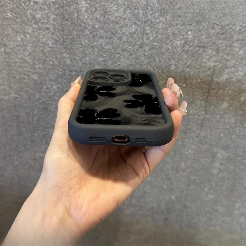 Black Rose Floral Painted Silicone Phone Case
