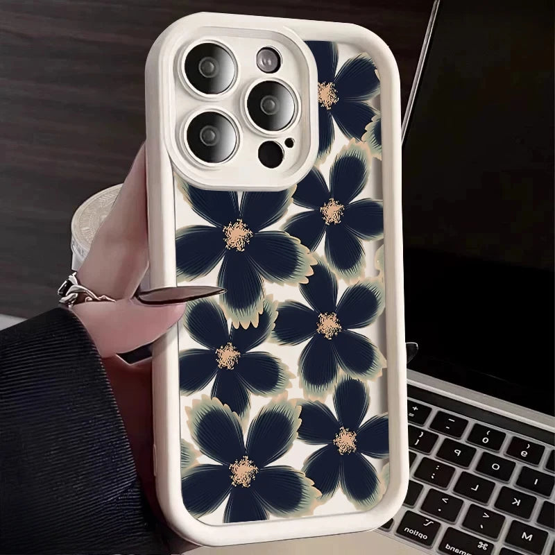 Black Rose Floral Painted Silicone Phone Case