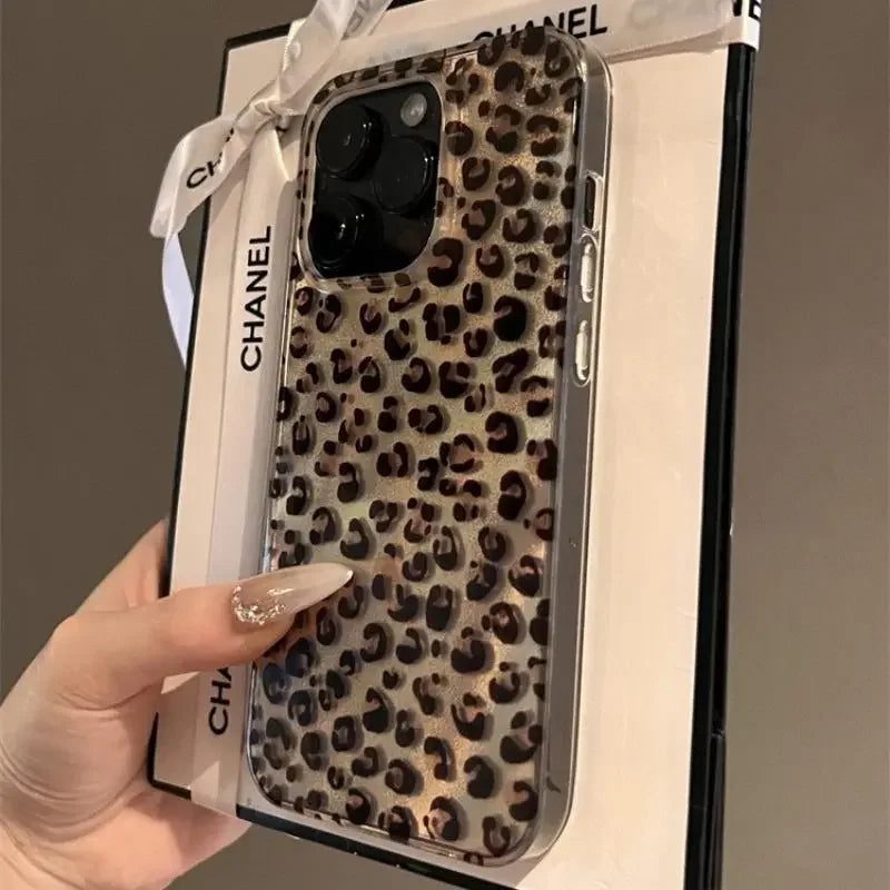 Luxury Feather Brown Leopard Pattern Phone Case