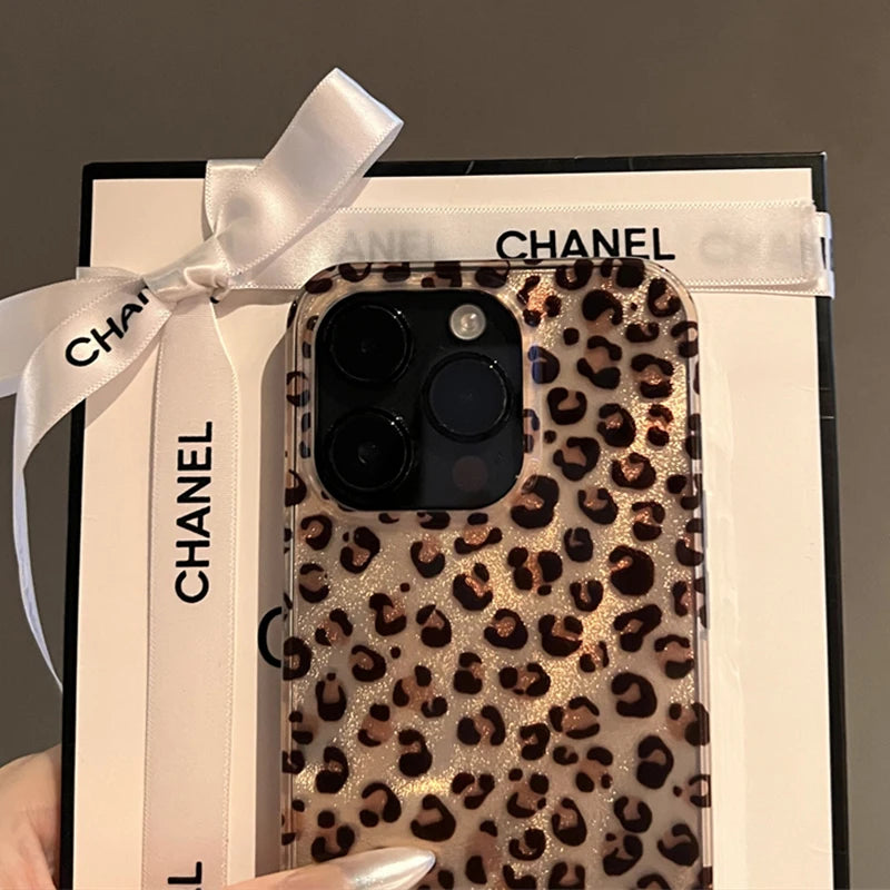 Luxury Feather Brown Leopard Pattern Phone Case