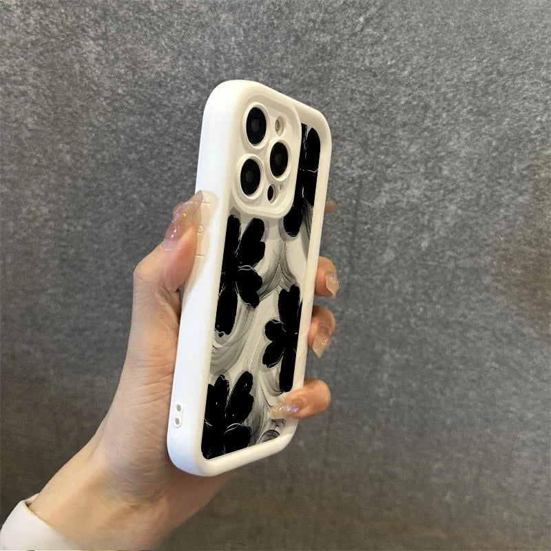 Black Rose Floral Painted Silicone Phone Case