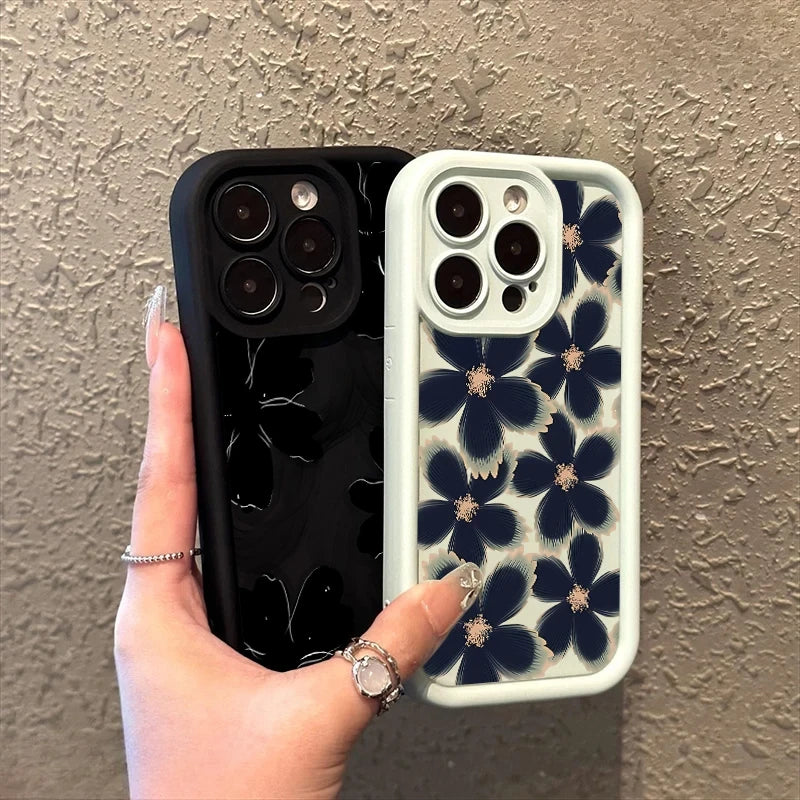 Black Rose Floral Painted Silicone Phone Case