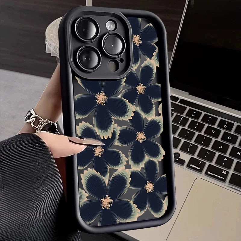 Black Rose Floral Painted Silicone Phone Case